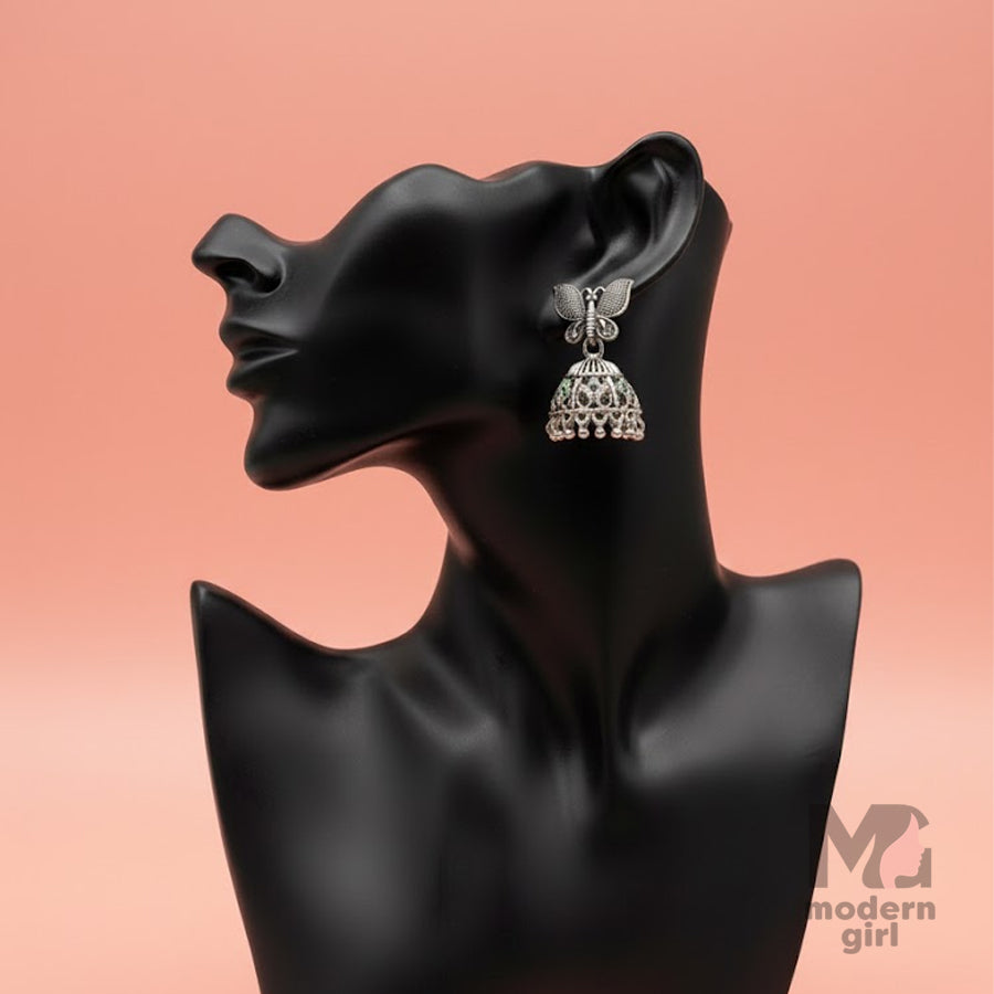 Oxidised Peacock Floral Jhumka Earrings