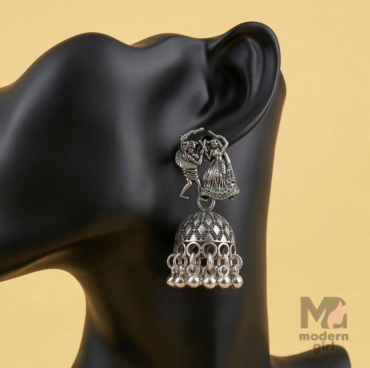 Traditional Dancing Couple Oxidised Jhumka Earrings