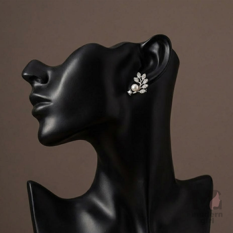 Crystal Leaf Pearl Elegance Studs