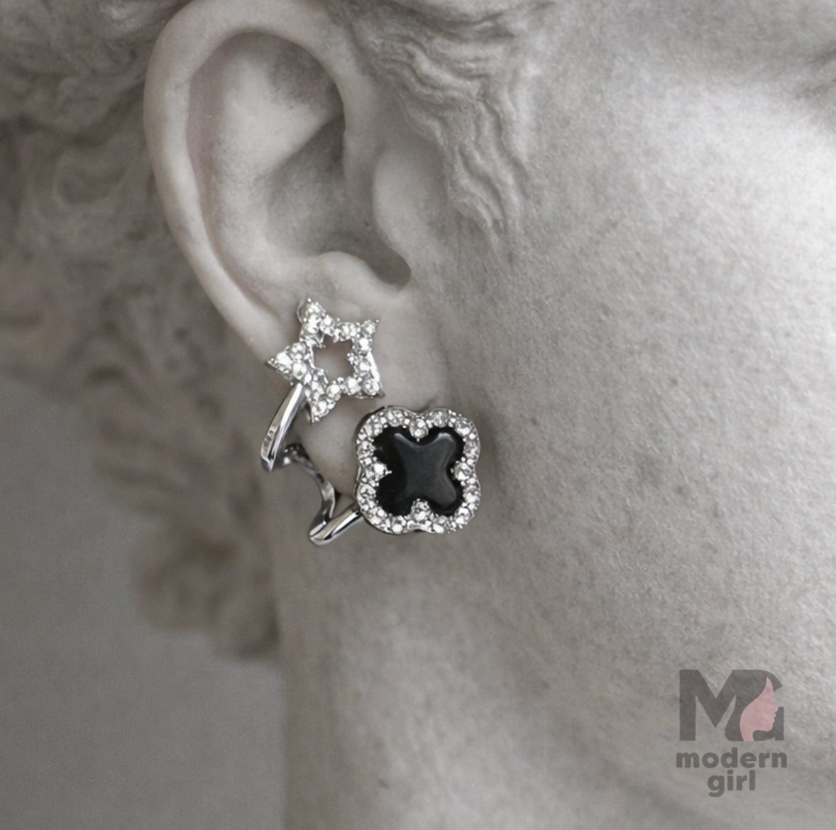 Luxury Star & Clover CZ Ear Cuff Earrings