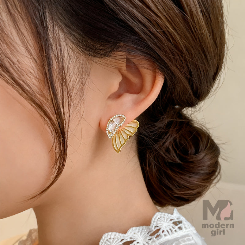 Golden Wing Crystal Stud Earrings