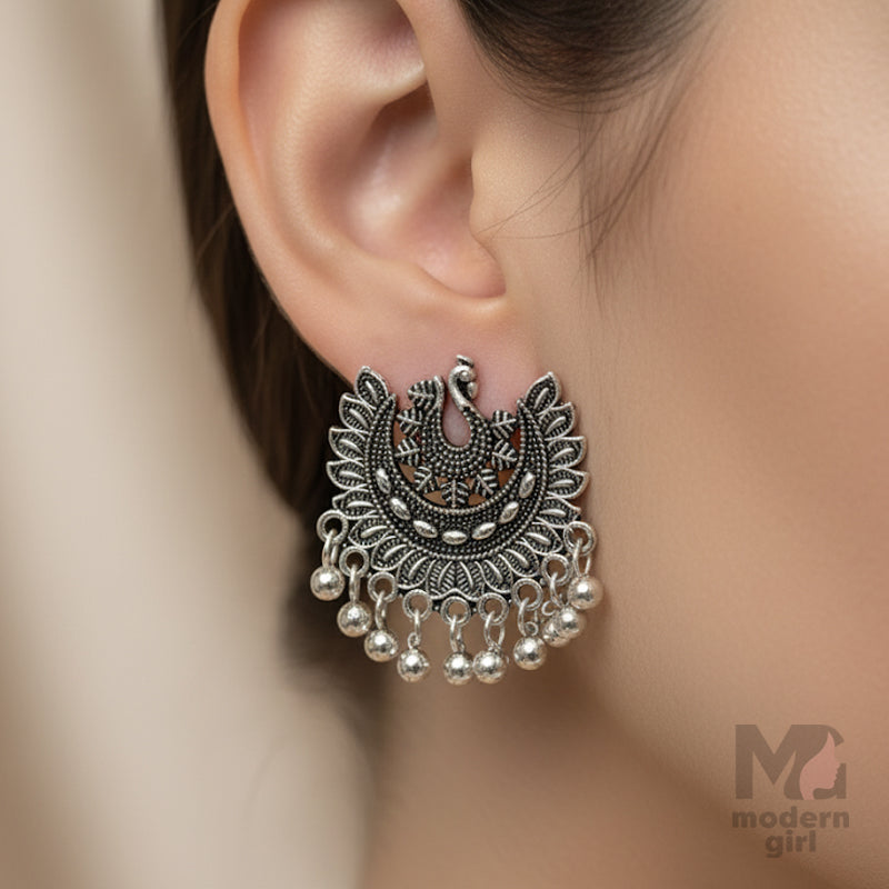 German Silver Peacock Design Earrings