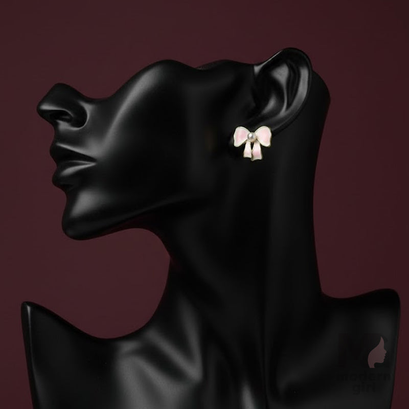 Blush Bow Pearl Stud Earrings