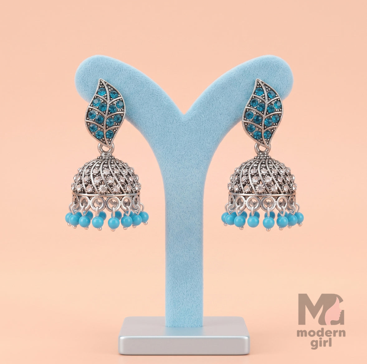 Leaf Design Silver Jhumka Earrings – Antique Oxidised Ethnic Design