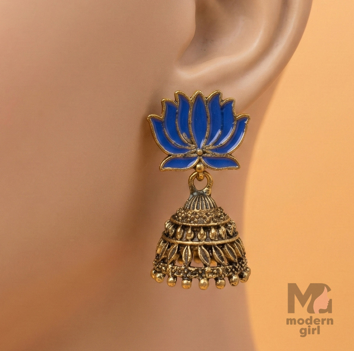 Antique Lotus Design Jhumka Earrings for Women