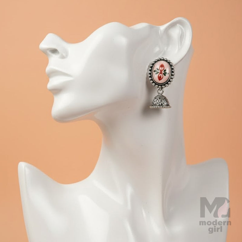 German Silver Floral Enamel Jhumka