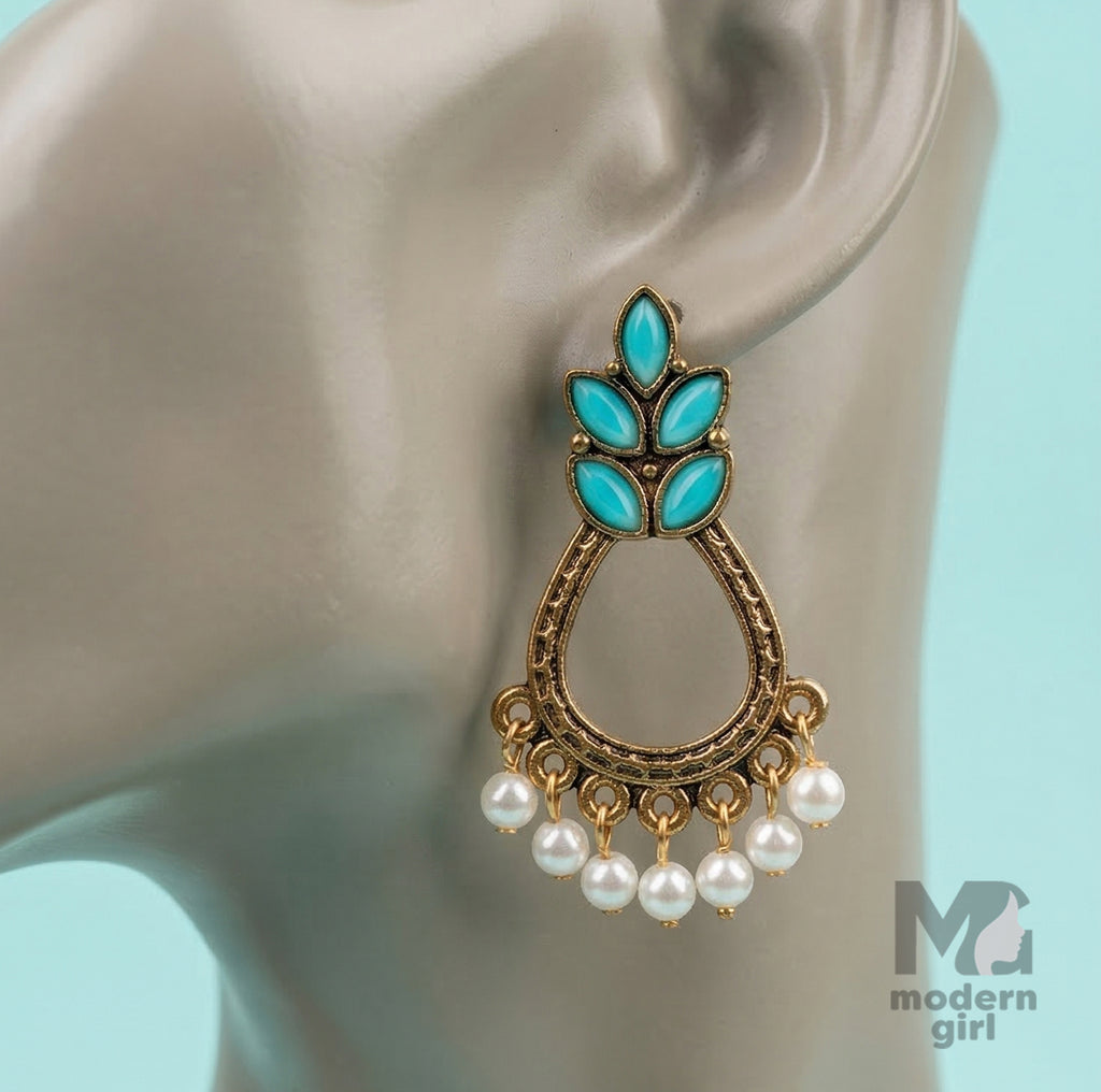 Floral Hoop Pearl Drop Earrings | Elegant Ethnic & Traditional Jewelry for Women