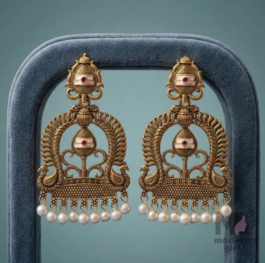 Traditional Vel Design Jhumka Earrings with Pearl Drops