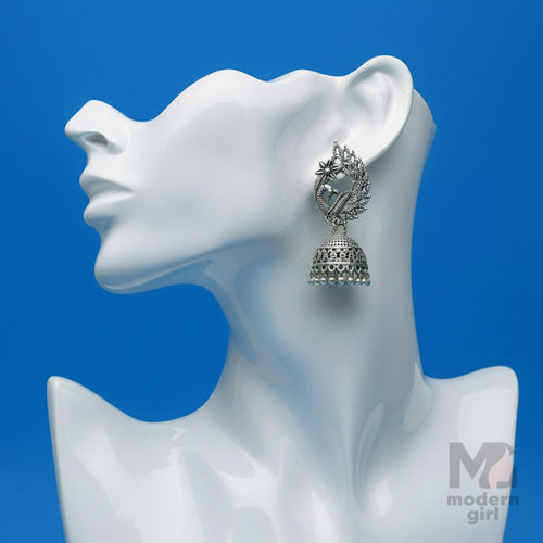 Peacock Oxidised Silver Jhumka
