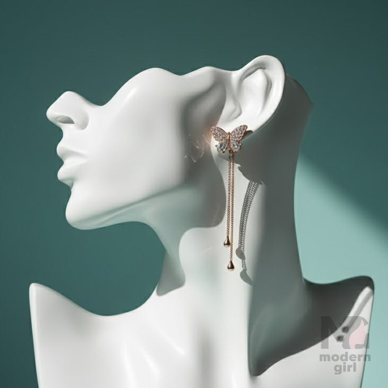 Rose Gold Butterfly Dangle Earrings with Crystals