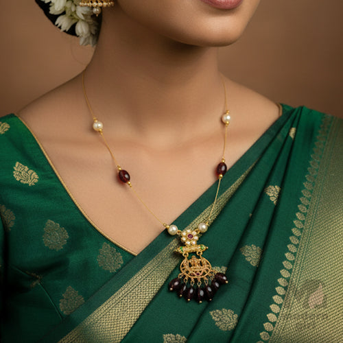 Invisible Chain Temple Necklace with Pearls & Maroon Beads