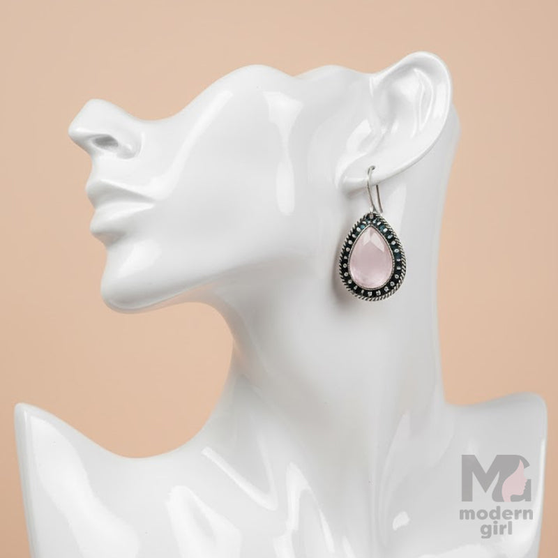 German Silver Teardrop Stone Earrings