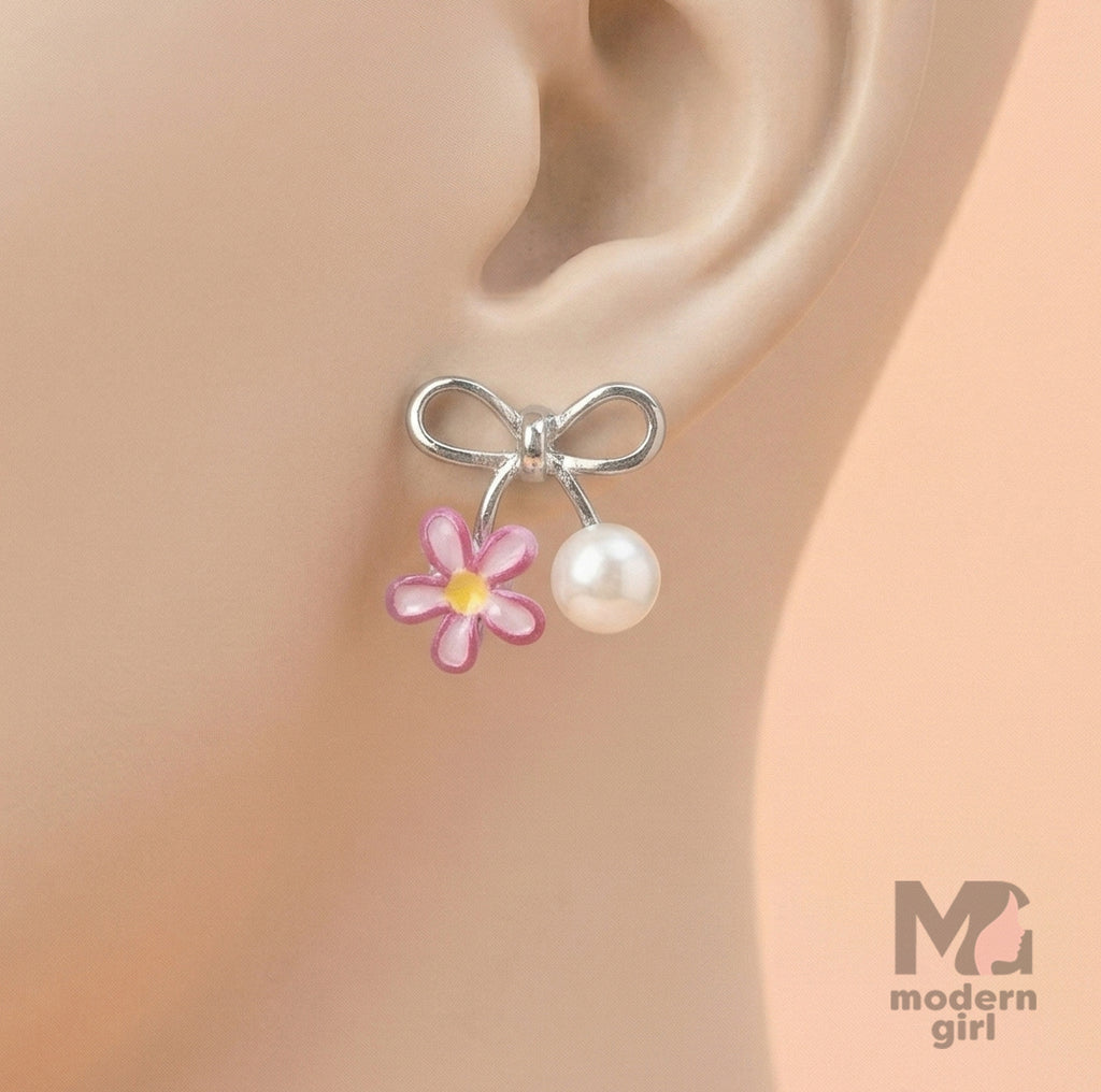 Daisy Pearl Bow Earrings