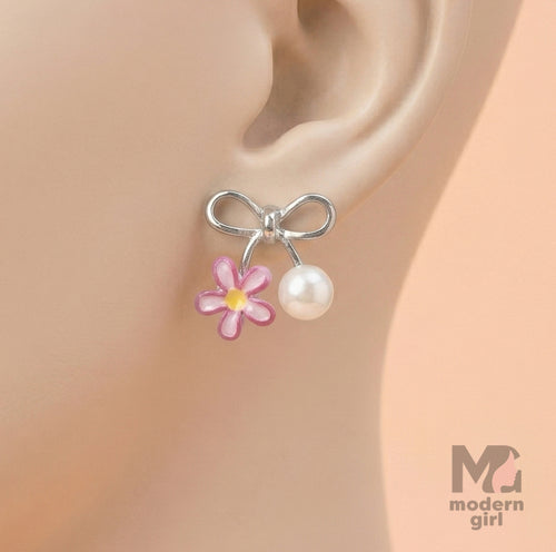 Daisy Pearl Bow Earrings