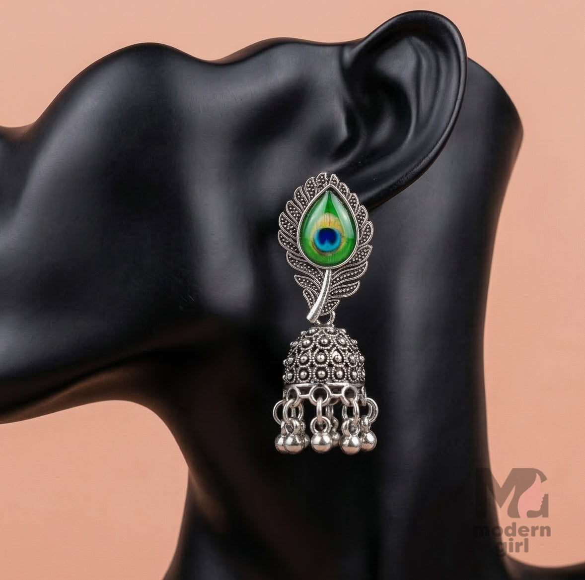 Peacock Feather Silver Jhumka Earrings | Oxidised Traditional Ethnic Jewelry for Women