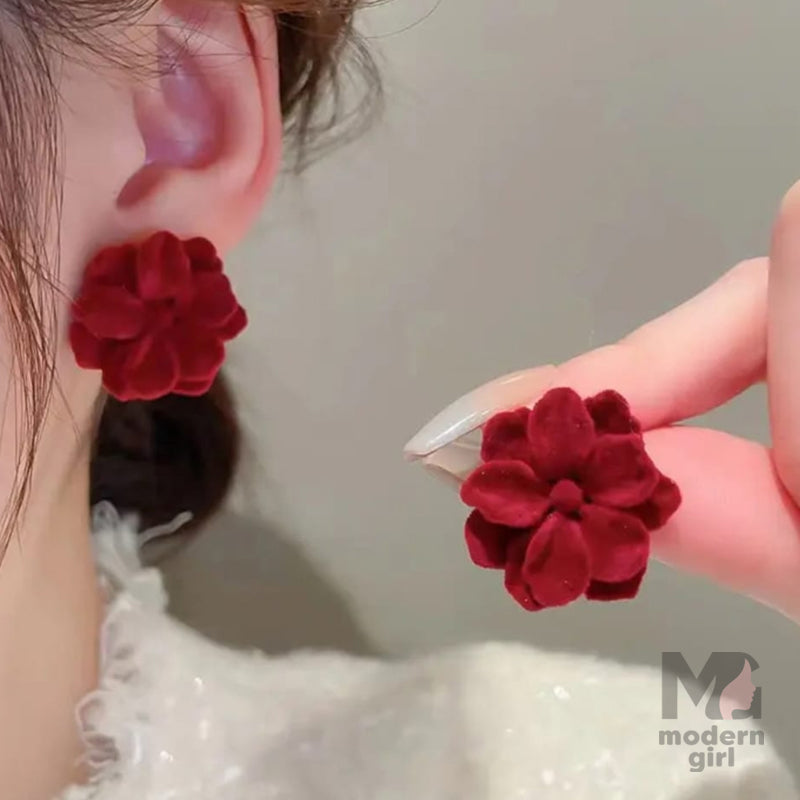 Velvet Rose Blossom Stud Earrings