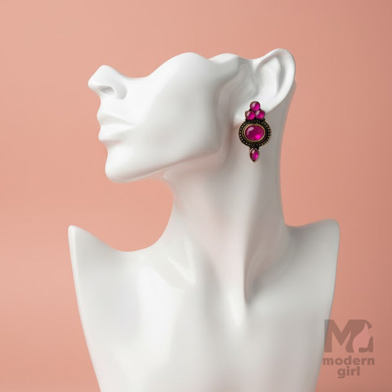 Antique Gold Stone Stud Earrings