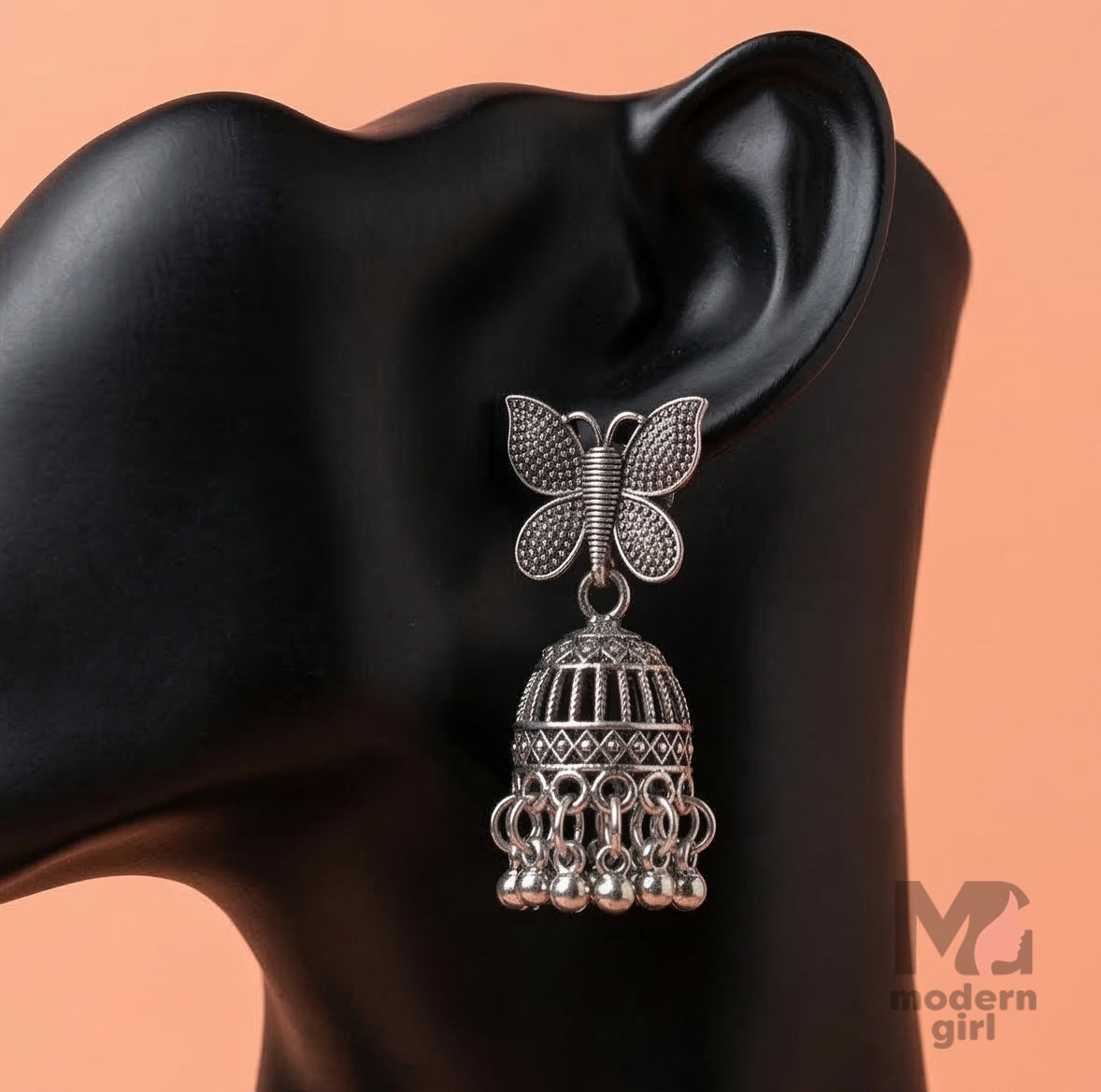 Butterfly Oxidised Silver Jhumka Earrings | Trendy Boho Ethnic Jewelry for Women