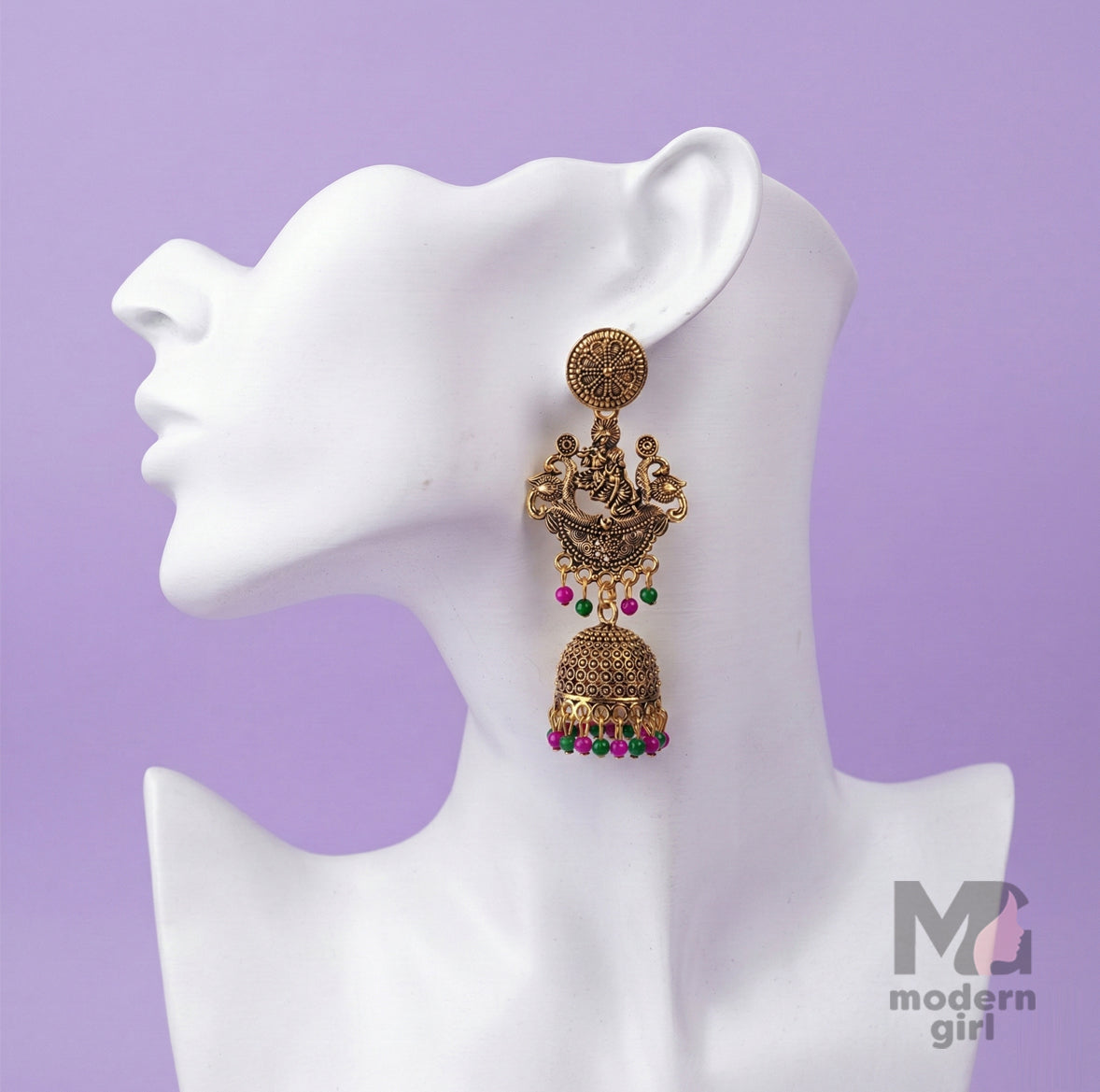 Traditional Radha Krishna Antique Temple Jhumka Earrings