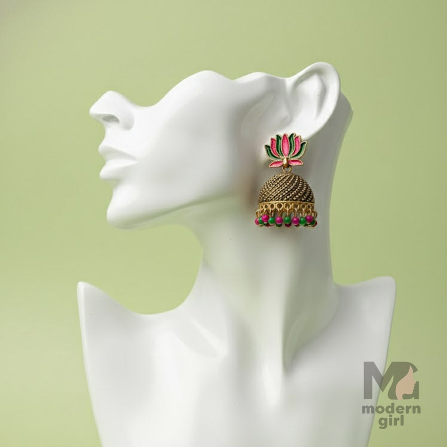 Lotus Top Antique Jhumka Earrings