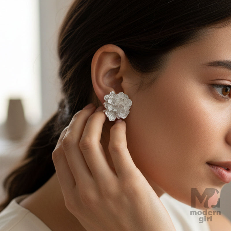 Elegant White Blossom Stud Earrings – Handmade Floral Jewelry