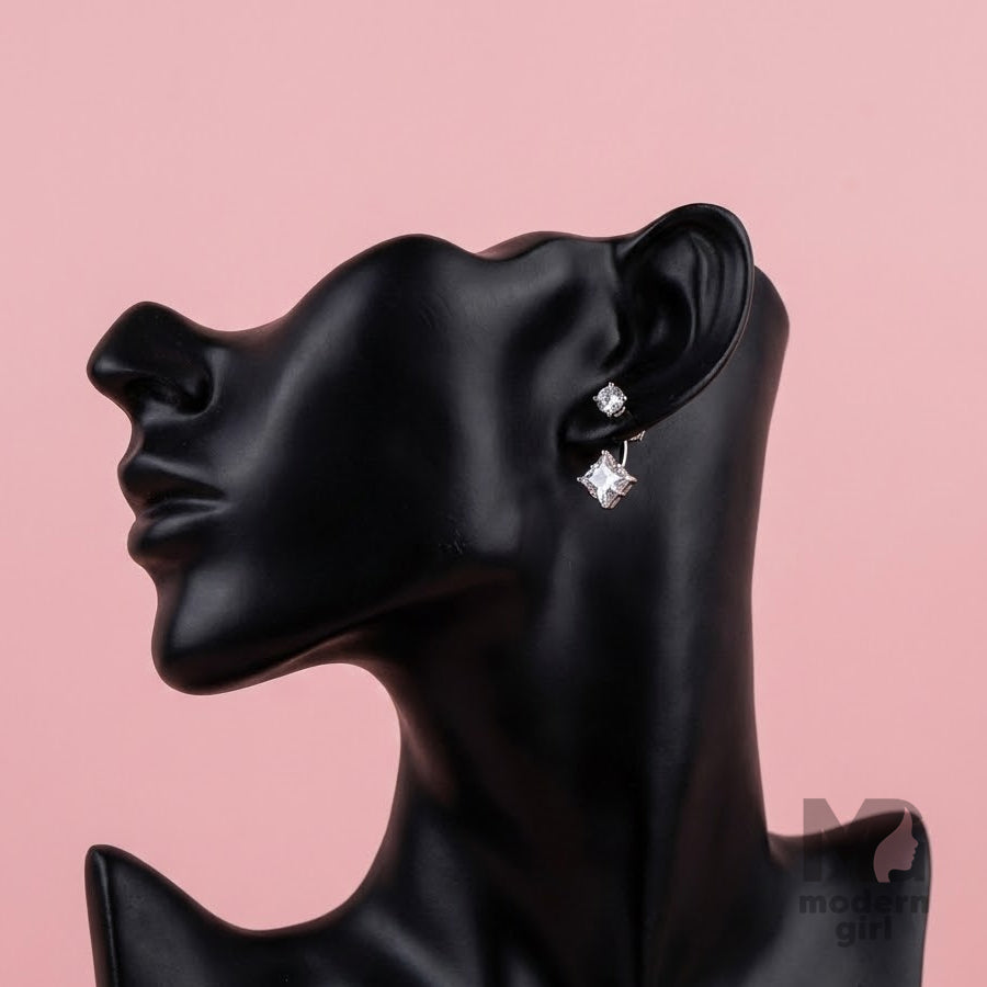 Crystal Square Drop Stud Earrings