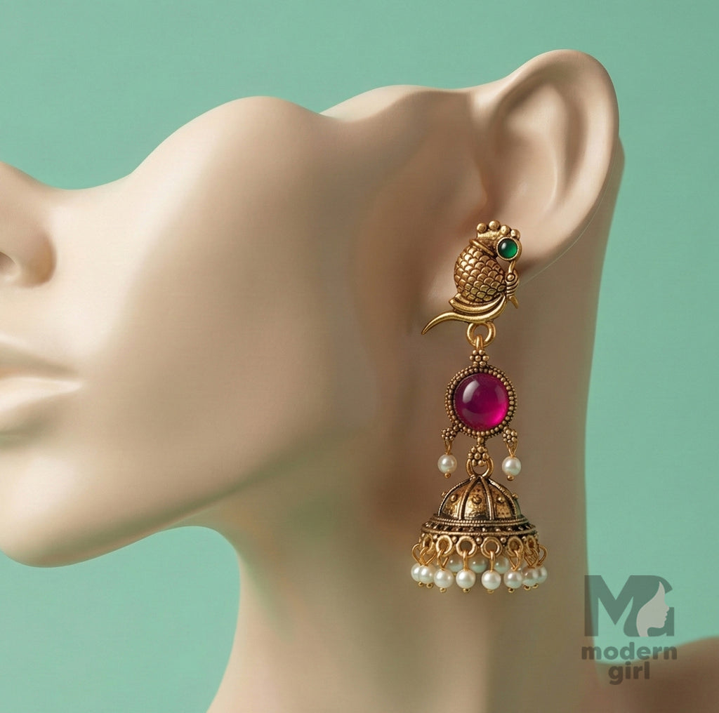 Traditional Peacock Design Antique Jhumka
