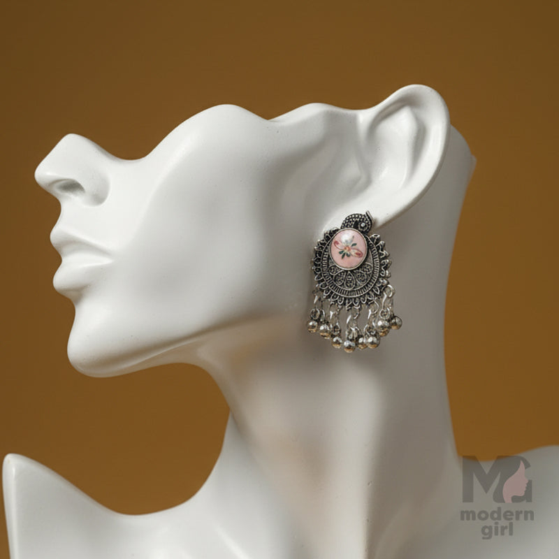 Oxidised Pink Floral Earrings