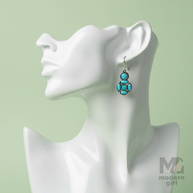 German Silver Turquoise Stone Drop Earrings