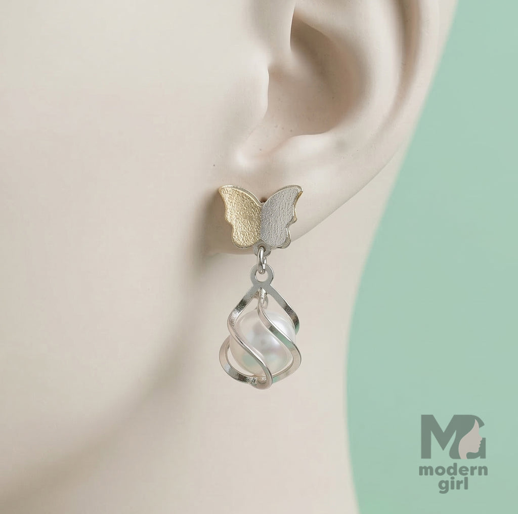 Elegant Butterfly Pearl Drop Earrings