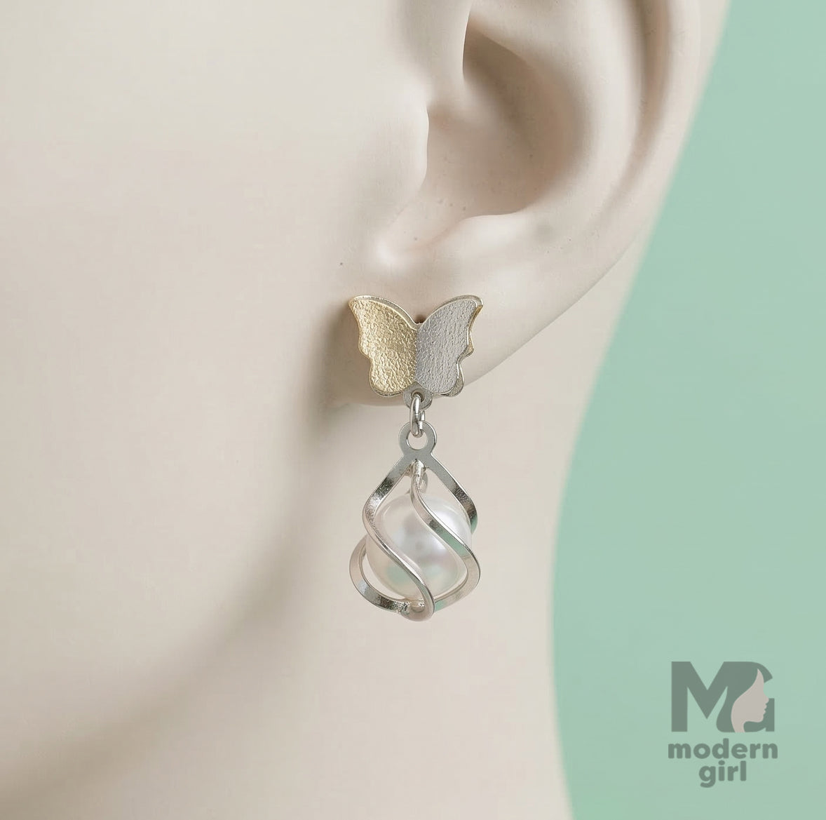 Elegant Butterfly Pearl Drop Earrings
