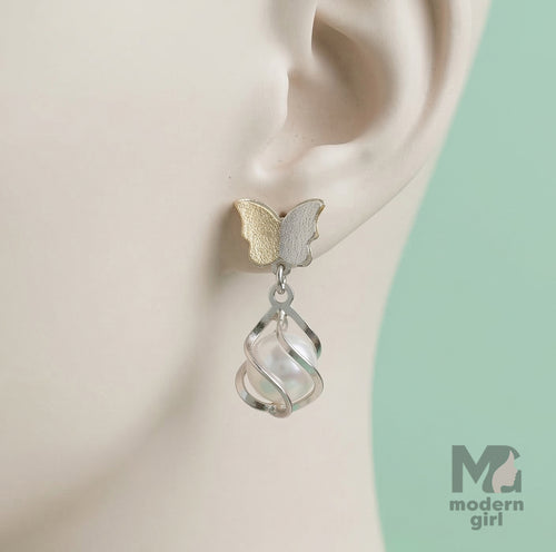 Elegant Butterfly Pearl Drop Earrings