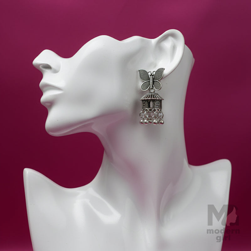 Butterfly Oxidised Jhumka Earrings