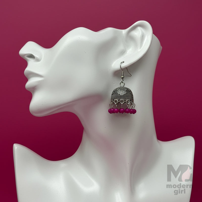 Beaded Oxidised Jhumka Earrings