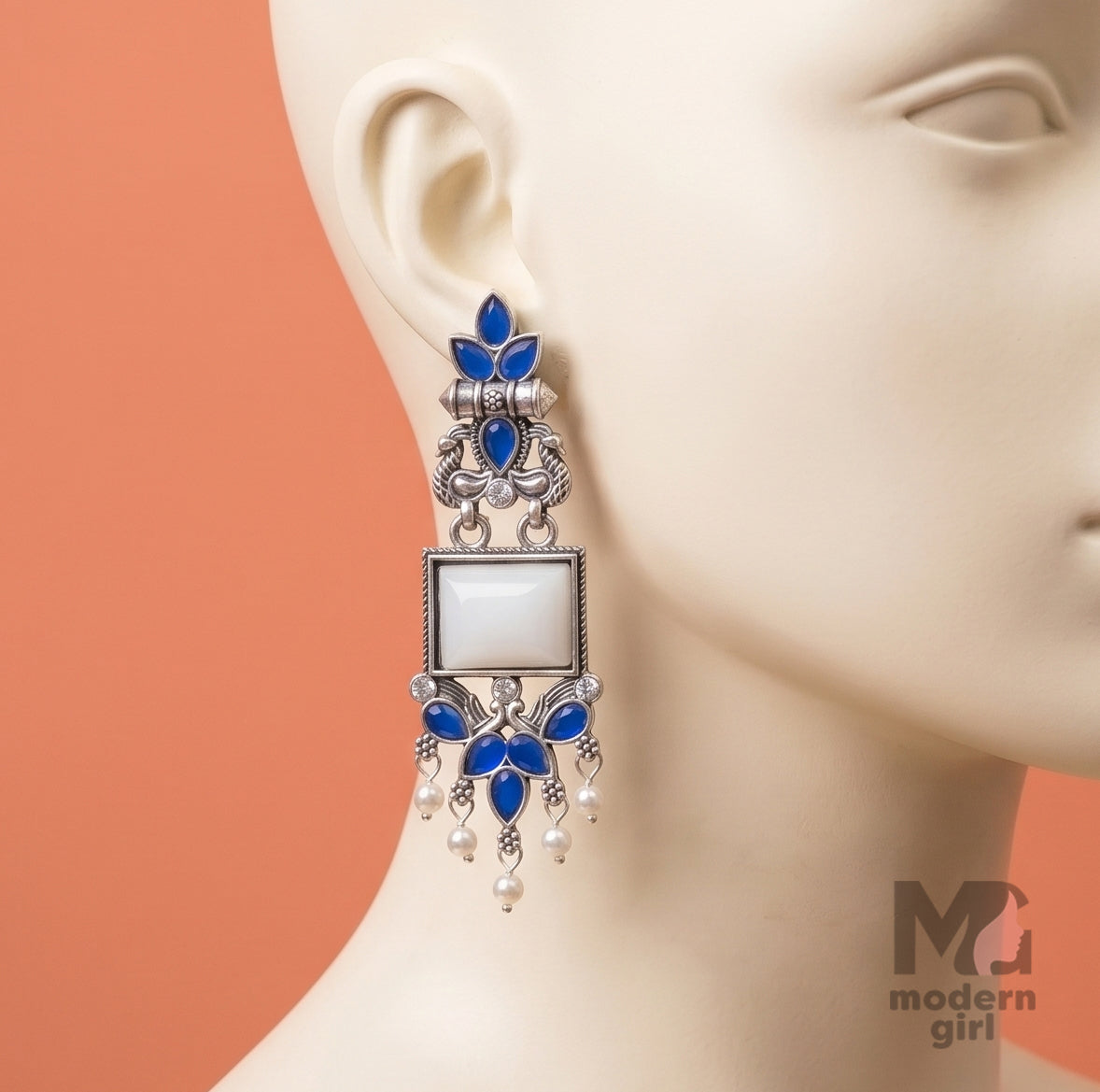 Ruby Pearl Heritage Earrings – Antique Ethnic Statement Design