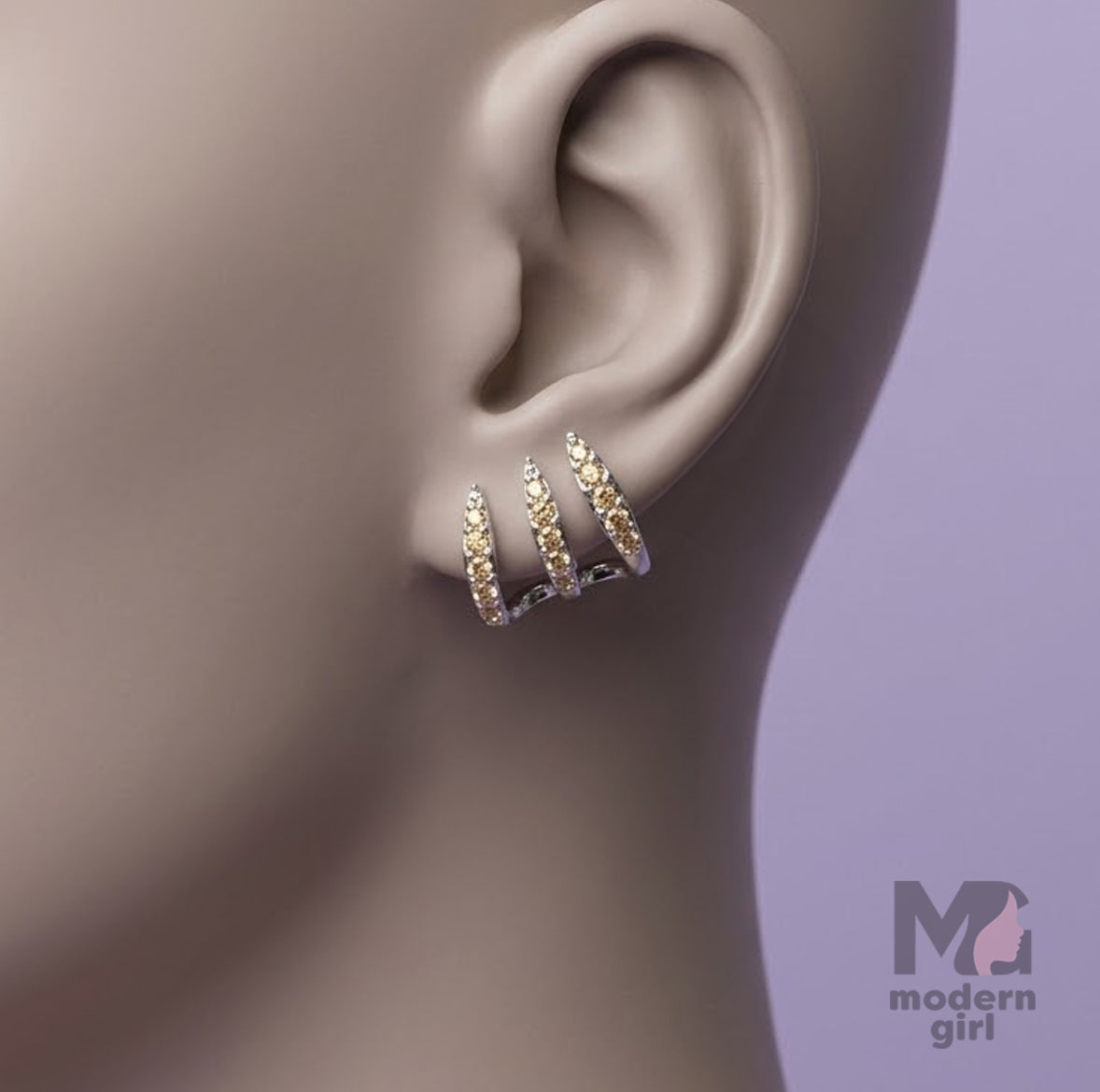 Triple Row Crystal Hoop Earrings