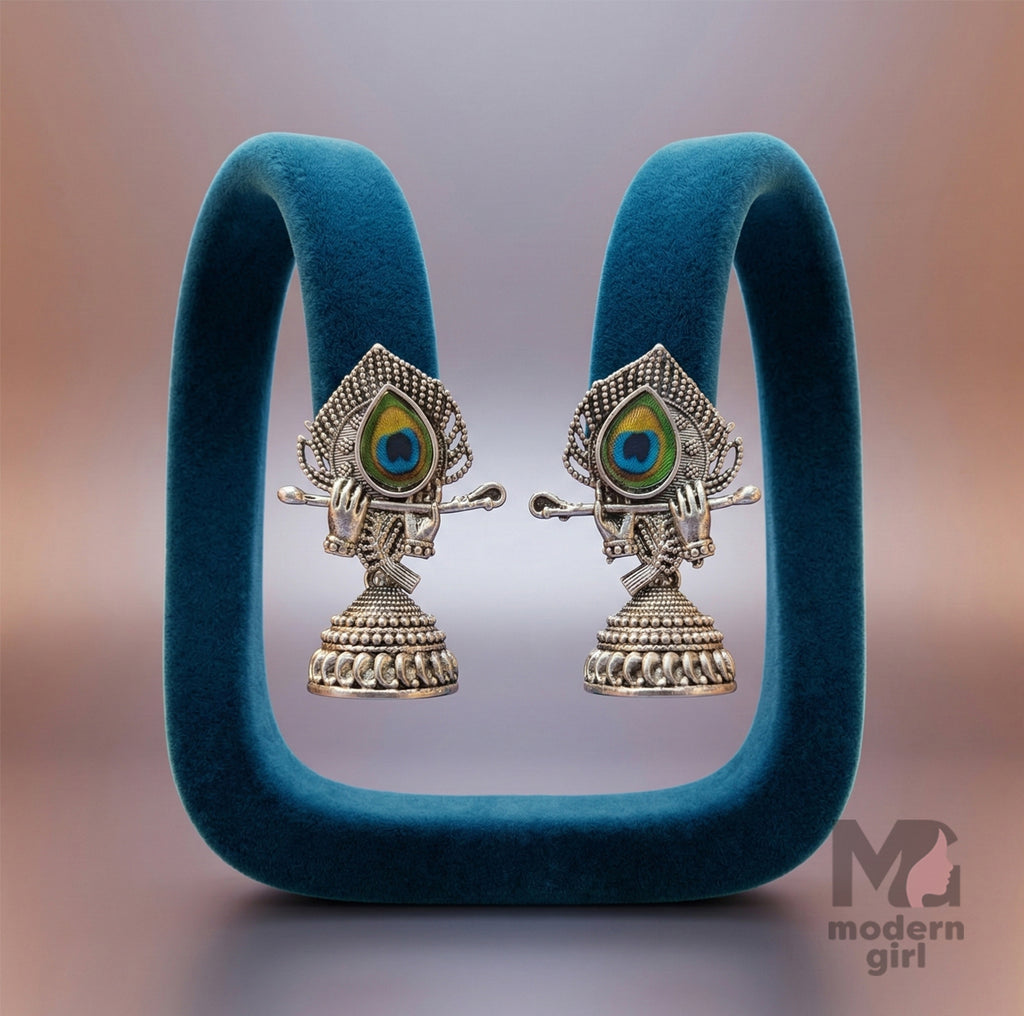 Krishna Peacock Feather Jhumka