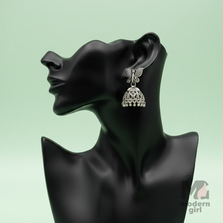 Oxidised Butterfly Design Traditional Jhumka Earrings