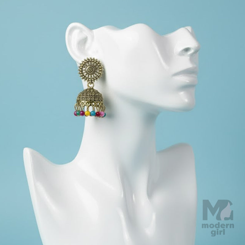 Antique Gold-Plated Jhumka Multicolor