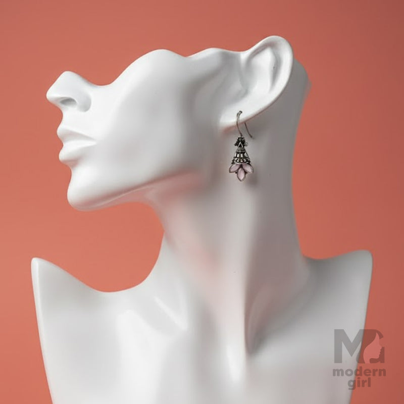 German Silver  Stone Drop Earrings