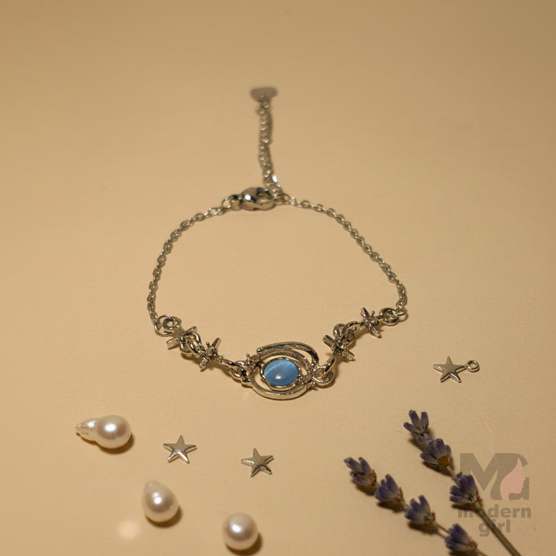 Galaxy Planet Charm Bracelet with Blue Stone – Modern Girl Jewelry
