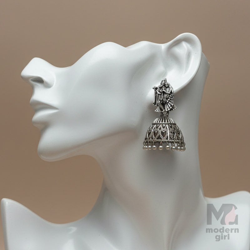 German Silver Radha Krishna Jhumka