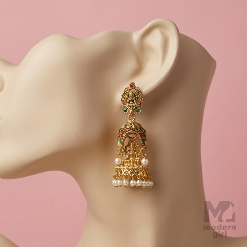 Lakshmi Temple Jhumka with temple carving