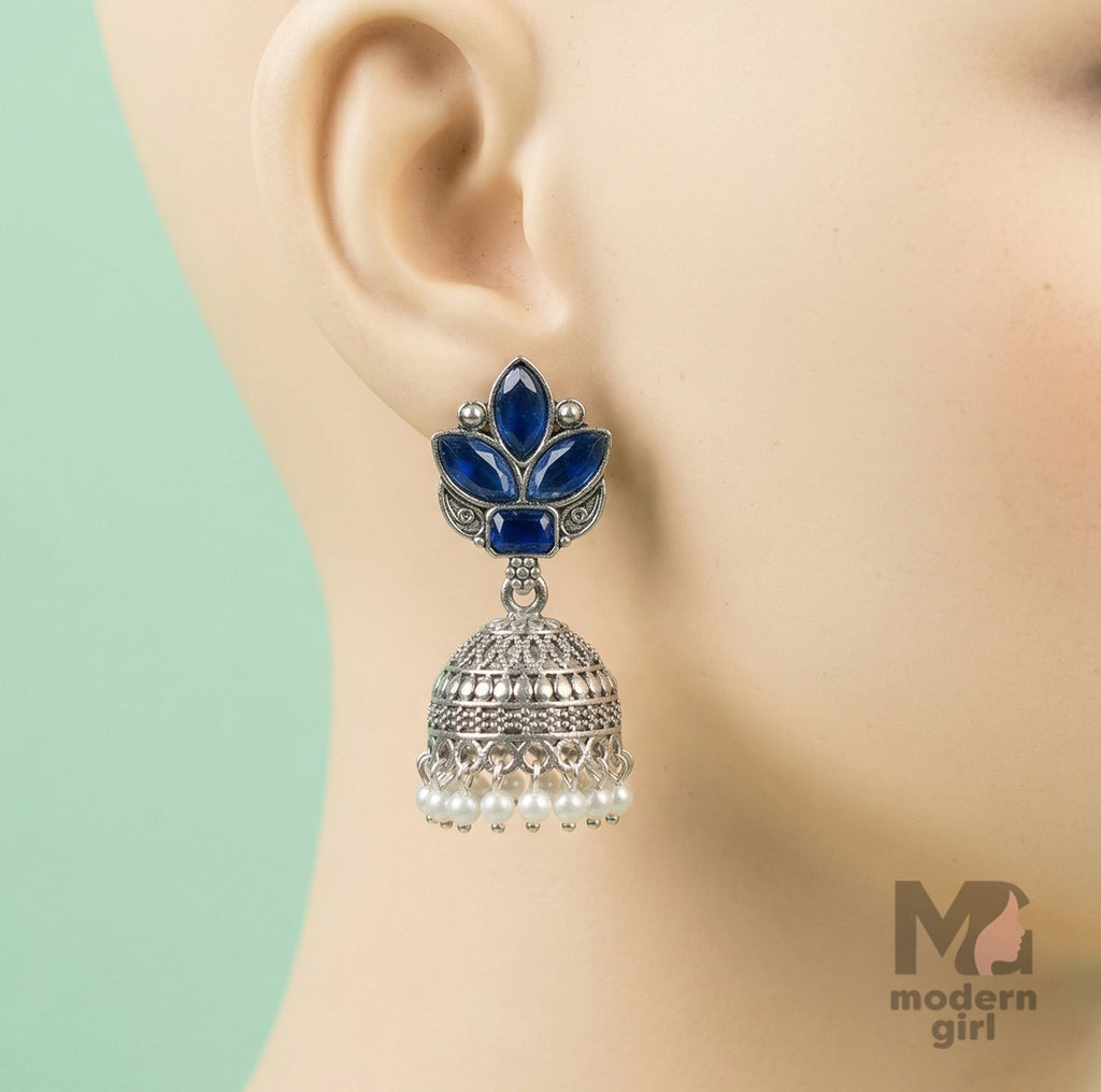 Elegant Floral Stone Jhumka Earrings for Women | Designer Pearl Drop Ethnic Jewelry