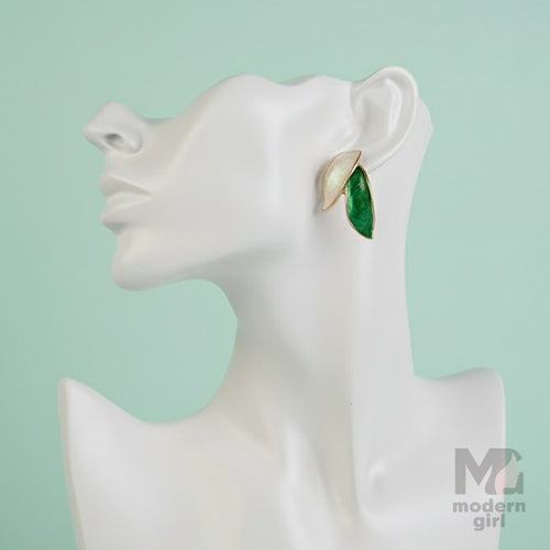 Pastel Enamel Leaf Dual Tone Earrings