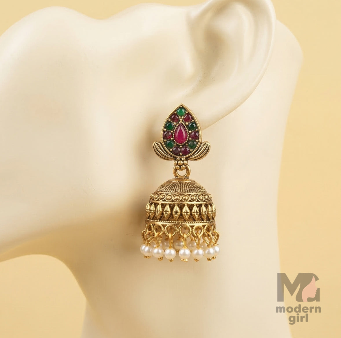 Traditional Temple Jhumka Earrings with Pearl Drops | Antique Ethnic Jewelry for Women