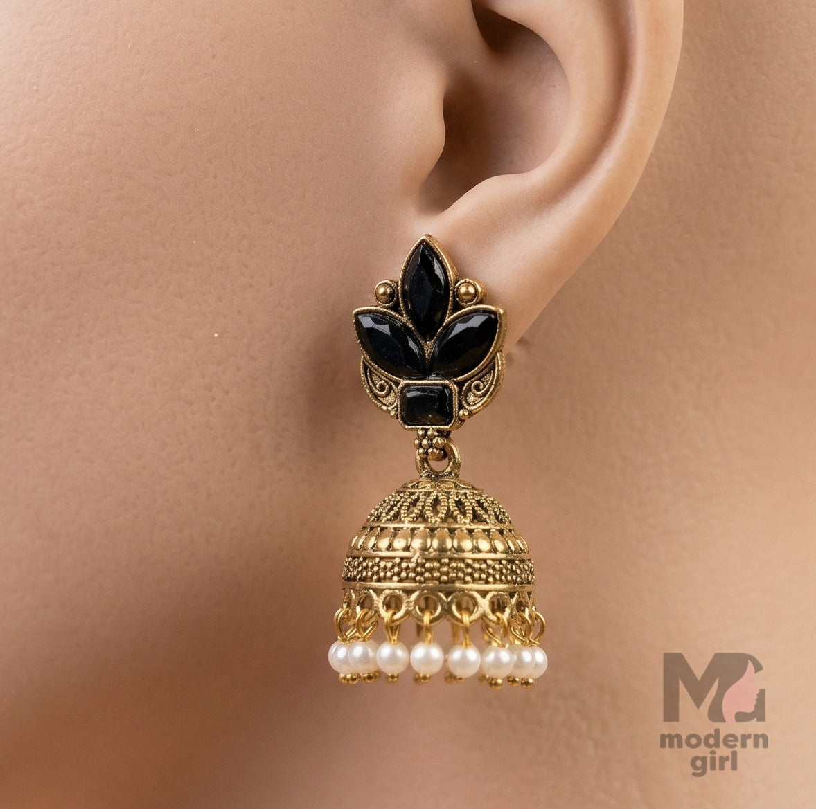 Premium Floral Stone Jhumka Earrings with Pearl Drops
