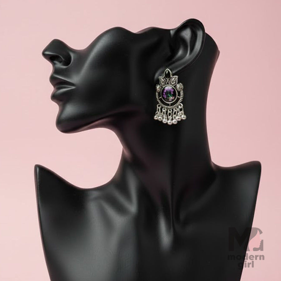 Midnight Floral German Silver Earrings