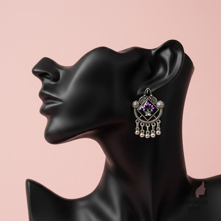 Midnight Bloom German Silver Earrings