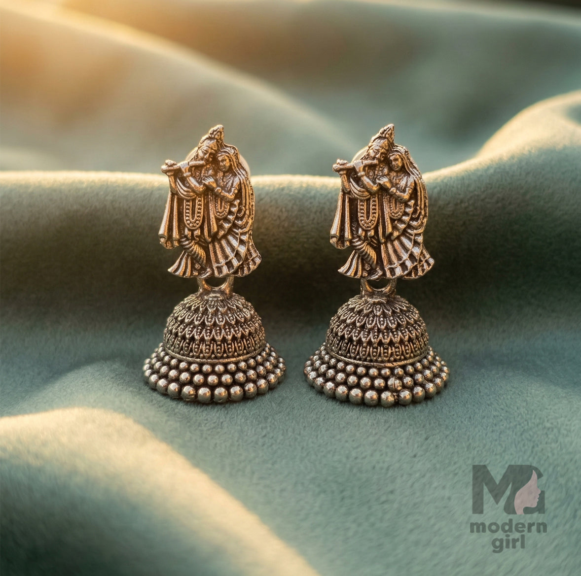 Radha Krishna Temple Jhumka Earrings for Women | Traditional Ethnic Jewelry